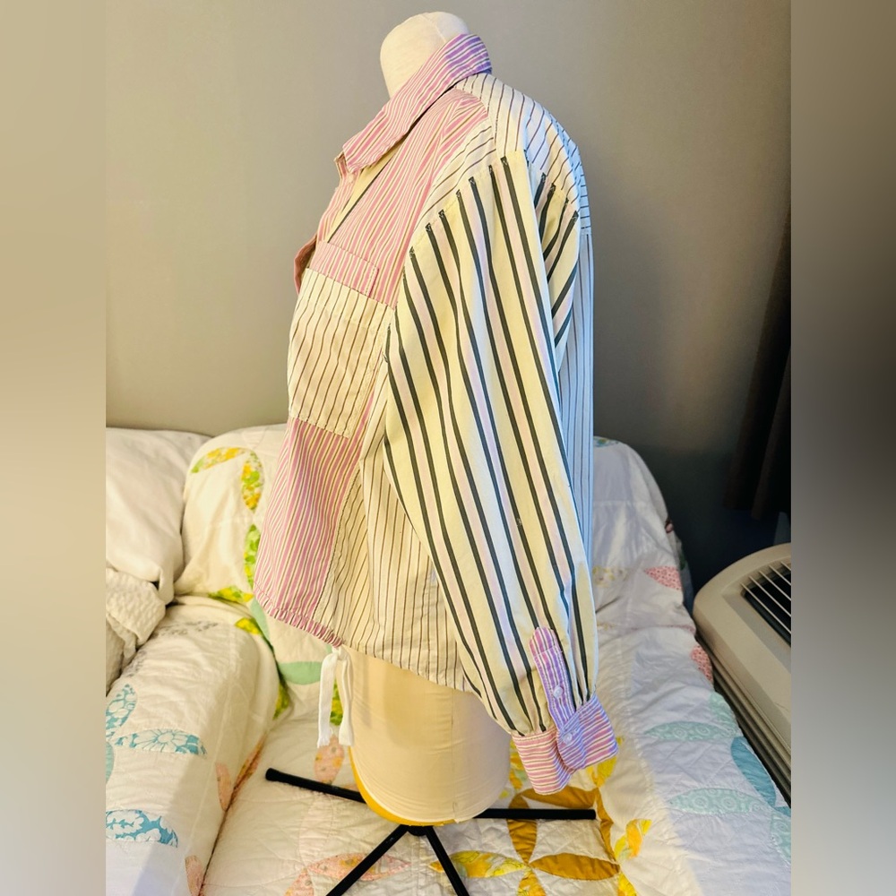 Anthropologie Pink and Cream Striped Button Down Shirt - Picture 14 of 16